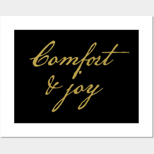 Gold Christmas Comfort and Joy Typography Posters and Art